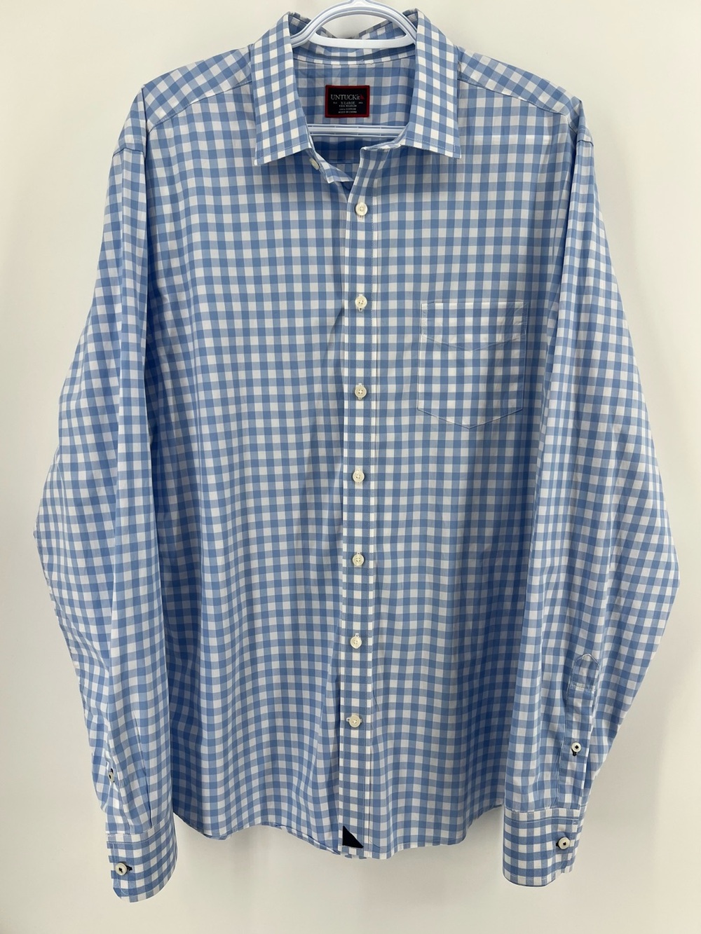 UNTUCKit Men’s Extra Large Tall Regular Gingham Plaid 100% Cotton Button Down
